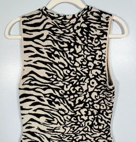 Proenza Schouler White Label Sleeveless Knit Zebra Leopard Midi Dress Womens M Black Size M