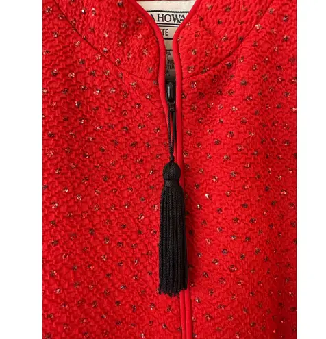 Jessica Howard Zip Up Tasseled Embossed Crew Neck Blazer Red Women's Size 12P