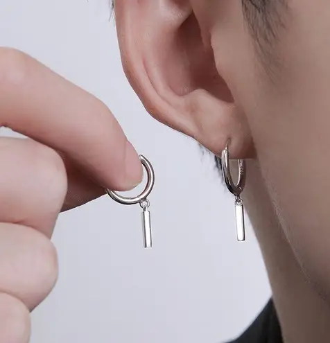 925 Silver Plated Unisex Hip Hop Dangle Drop Earrings for Men Women