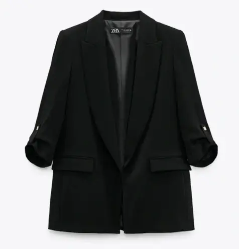 ZARA  Black Rolled Up Open Blazer Jacket