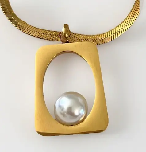 18K Gold Plated Pearl chunky Necklace SET Stainless Steel Womens Jewelry