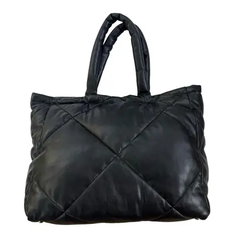 RINO & PELLE Puffer Faux Leather Quilted Shopper Tote Bag Black