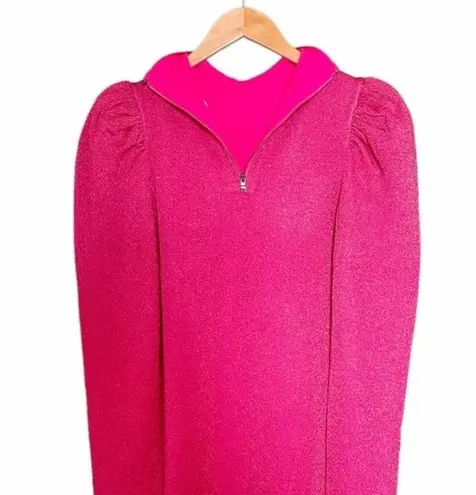 Alice + Olivia NWT  Metallic Puff Long Sleeve Sweater Dress Hot Pink Size XL NEW