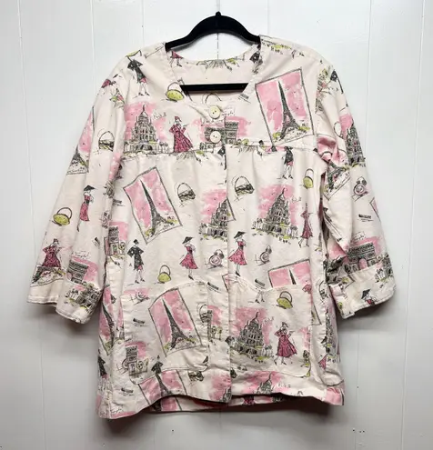 Women's Art to Wear 3/4 Sleeve Button Front Shacket Size Large Side Pockets Pink