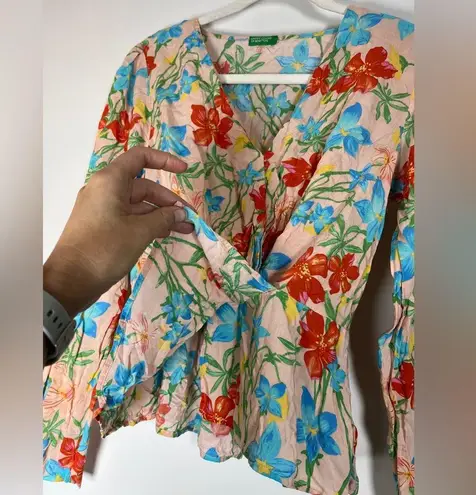 United Colors Of Benetton Floral Faux Wrap Top Sz XS Modal