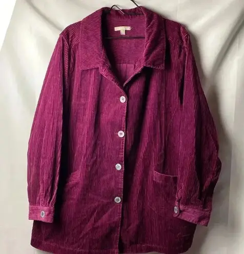 Woman Within WOMEN WITHIN SIZE 2X(26/28) PURPLE WINE CORDUROY SHIRT JACKET PLEATED BACK