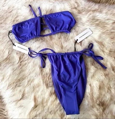We Wore What Ruched Bandeau Bikini Sapphire Blue XS NWT