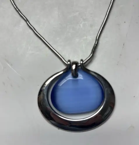 Lia Sophia Bayside Necklace Silver Blue Fiber Optic Stone Pendant Snake Chain