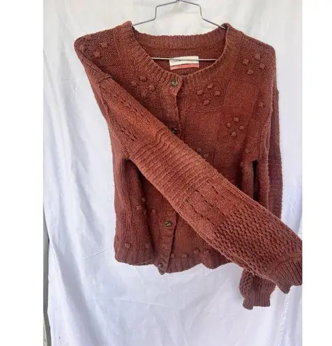 Anthropologie Pilcro Diana Cropped Cable Knit Cardigan Sweater Large Copper