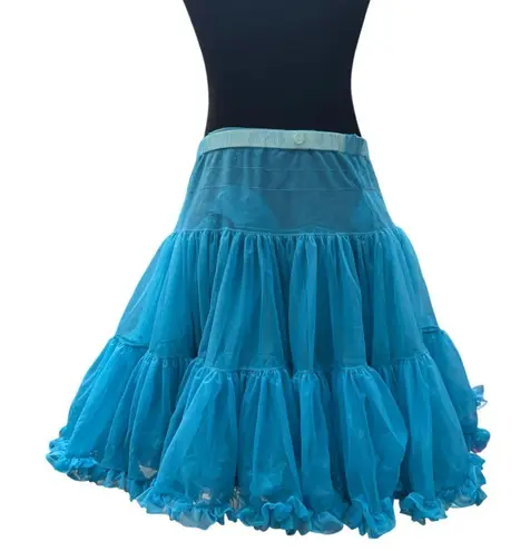 Malco Modes Teal Blue Tiered Petticoat Ruffle Skirt Crinoline Small