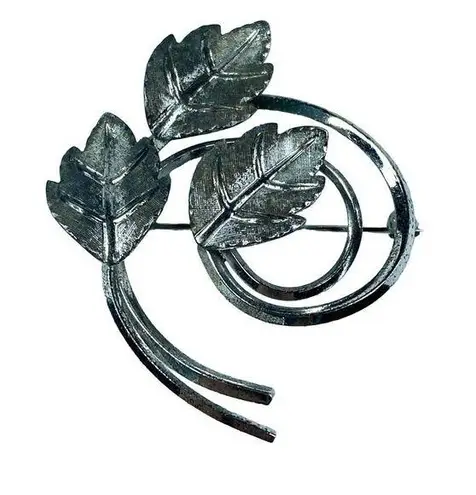 Van Dell Sterling Vintage Jewelry Pin Brooch Silver Circular Swirl with Leaves