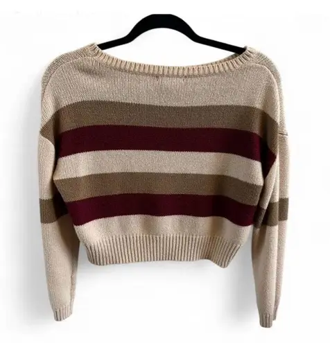 Cream fall striped crop sweater Tan