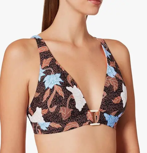 Seafolly NWT Boheme Longline Triangle Bikini Top Size 4 US Black Floral Bohemian
