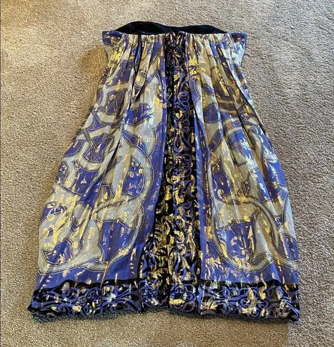 Nicole Miller Collection Silk Lurex Strapless Metallic Lavender Gold Dress 4 Purple