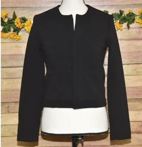 Mango Suit Black Open Front Crop Jacket Size XS Pockets Ribbed Career Casual