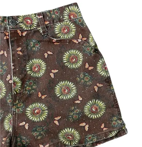 Bonjour Vintage Denim Shorts Sunflower Butterfly Floral Boho Hippie 90s Size 26