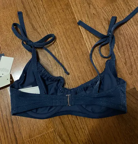 Abercrombie & Fitch NWT  Curve Love Tie-Strap Underwire Bikini Top- blue shimmer