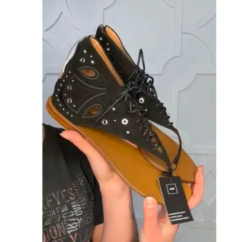 IRO Black Leather Lace Up Studded Gladiator Sandals Euro 41 MSRP $495