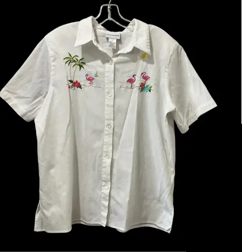 Alfred Dunner Alfred Dunmer 2 Pc set flamingo Vacation Travel Shirt 18 Pants 16 White Button