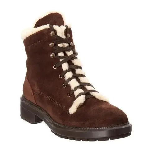 Aquatalia • Lynne waterproof suede bootie faux fur trim ankle boot lace up