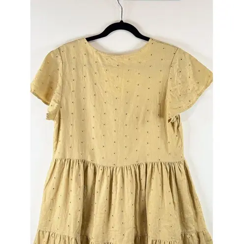 Rylee & Cru Women Dress Citron Eyelet Dolly Mini Tiered A Line Boho Flowy Medium Yellow