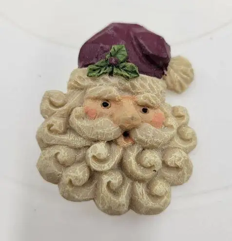 Vintage Carved Santa Claus Face 2.5" Resin Pin Brooch Christmas Holiday Retro Red