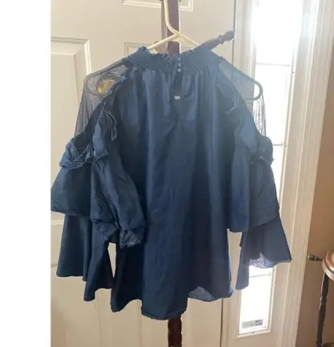 Ashley Stewart Women's Blue Cold Shoulder Blouse Size 22/24