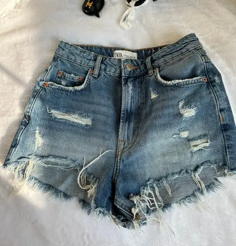 ZARA High Waisted Jeans Denim Jean Ripped Shorts