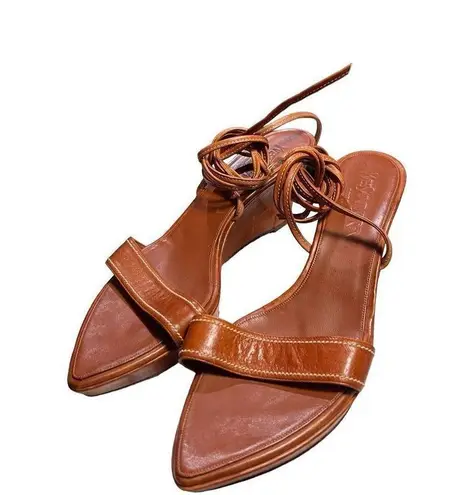Rare Yves Saint Laurent Camel Leather Open Toe Wedge Sandals Strappy Women 41 Brown Size 10