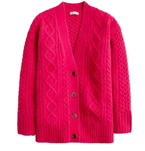 J.Crew NWT  Cable-knit Stretch Cardigan in Wild Fuchsia Pink Oversized Sweater S - Image 1