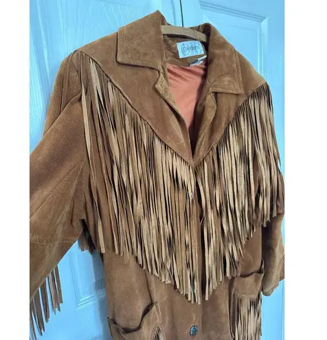 Vintage Cedars Suede Leather Fringe western cowboy brown coat Jacket M Size M