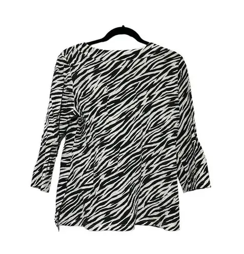 Rebecca Malone Women's Yop Blouse Zebra Print Black White Size Medium