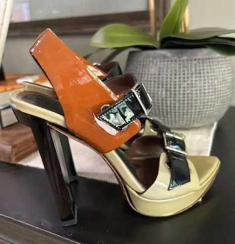 Marni Leather Colorblock Peep Toe Sandals Multicolor Womens Size 36.5