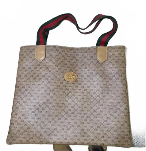 Gucci  Vintage Monogram Tote Bag with Signature Web Strap - Image 1