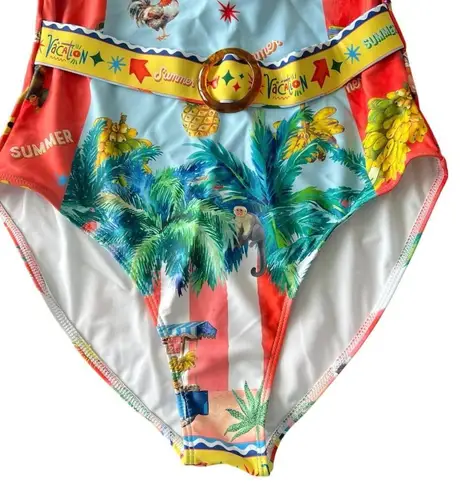 NEW Colorful Unique Orange Blue Bathing Swimsuit Sz L Cruise Vacation Underwire Size L