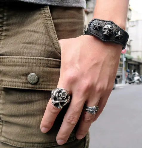 925 Silver Plated Adjustable Skull Ring for Men Women,Punk Hip Hop Ring