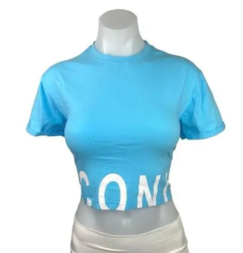 Iconic Blue Cotton Crew Neck Short Sleeve Spell Out Logo Cropped Top Tee Size M Size M