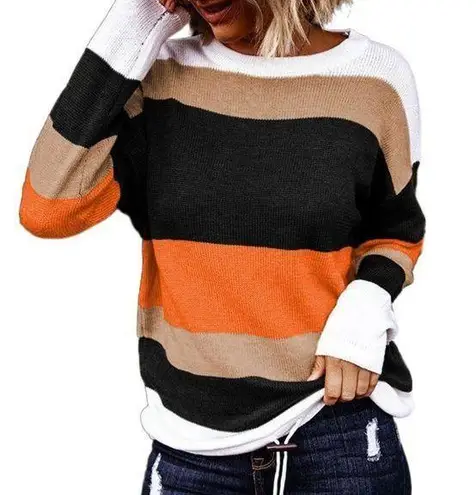 KNIT SWEATER ORANGE COLORBLOCK FLIRTY AND FUN Size M