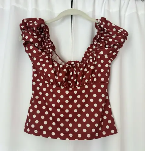 Shein Red and White Polka Dot Puff Sleeve Crop Top Size Small