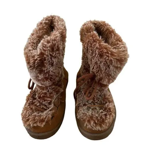 Faux Fur Lace Up Winter Ankle Boots Snow Outdoors Furry Gray Size 7