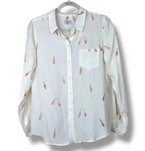 Rails Kate Rosé Print Silk Button Down Long Sleeve High-Low Hem Shirt Medium