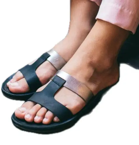 Olukai Kaekae Lile Genuine Leather Wet Grip Rubber Outsole Slip On Sandals 10 Black