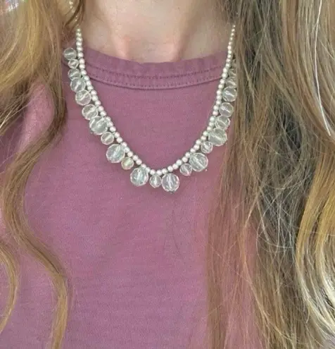 Pearl & Crystal Drop Necklace Vintage “Hedy” Simple Classic Elegant Feminine White