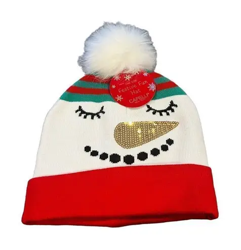 Christmas snowman Knit Hat with Pom Green