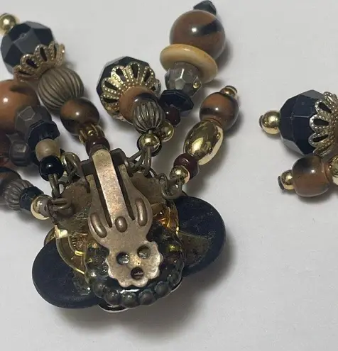 Beaded Clip On Earrings Hand Crafted Animal Print / Brown / Black