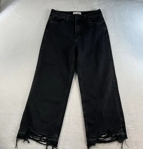 Vervet Sz 28 Wide Leg Jeans Olivia Black Sun High Rise Distressed Ripped Cropped