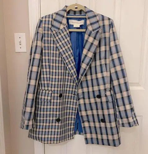 Treasure & Bond NWOT Mixed Plaids Oversized Blazer in Blue and Cream
