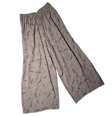 Vtg 1990s Max Studio Beige Illustrated Leaf Print Wide Leg Elastic Waist Pants L Tan Size L