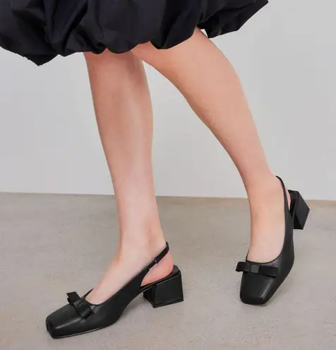 Cider Coquette Bow Bowknot Mary Jane Ballerina Sling Backs Black NWT US 8.5