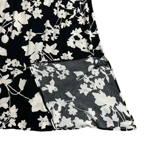 Candace Cameron Bure Floral Print Black & White Long Hem Slit Maxi Skirt Medium